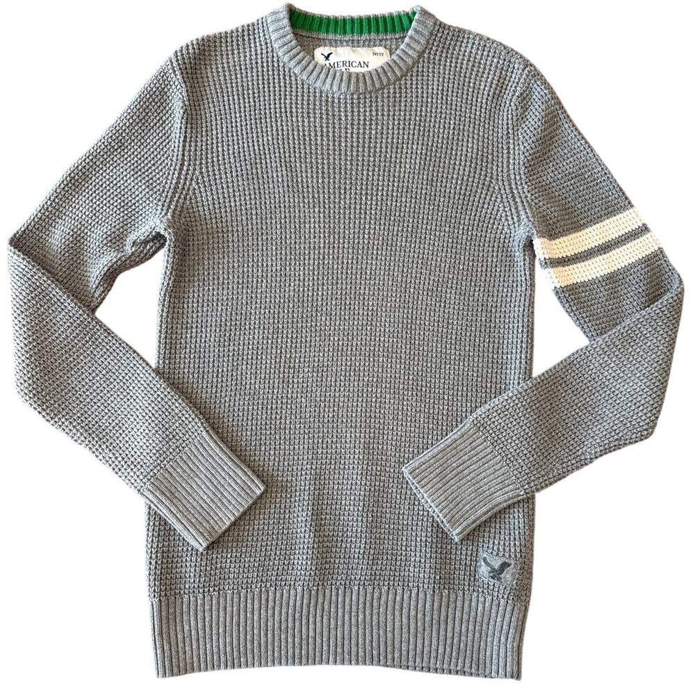 American Eagle Waffle Knit Sweater Men's Medium 100% Cotton Gray Y2K Heritage